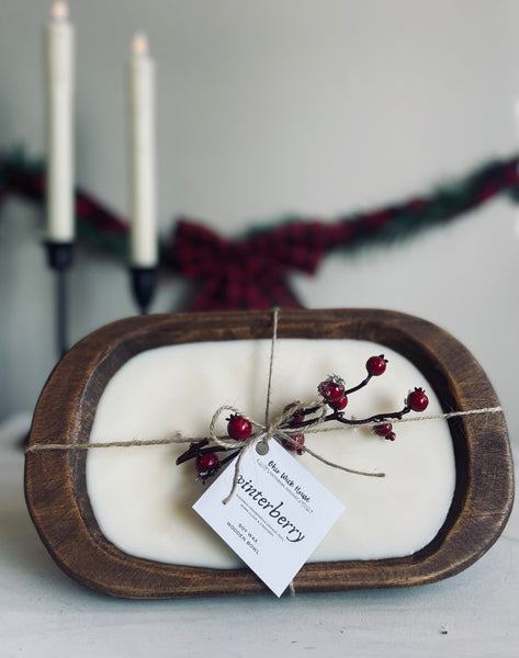 Winterberry Rustic Wooden Bowl Candle