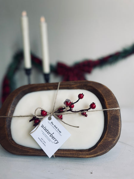 Winterberry Rustic Wooden Bowl Candle